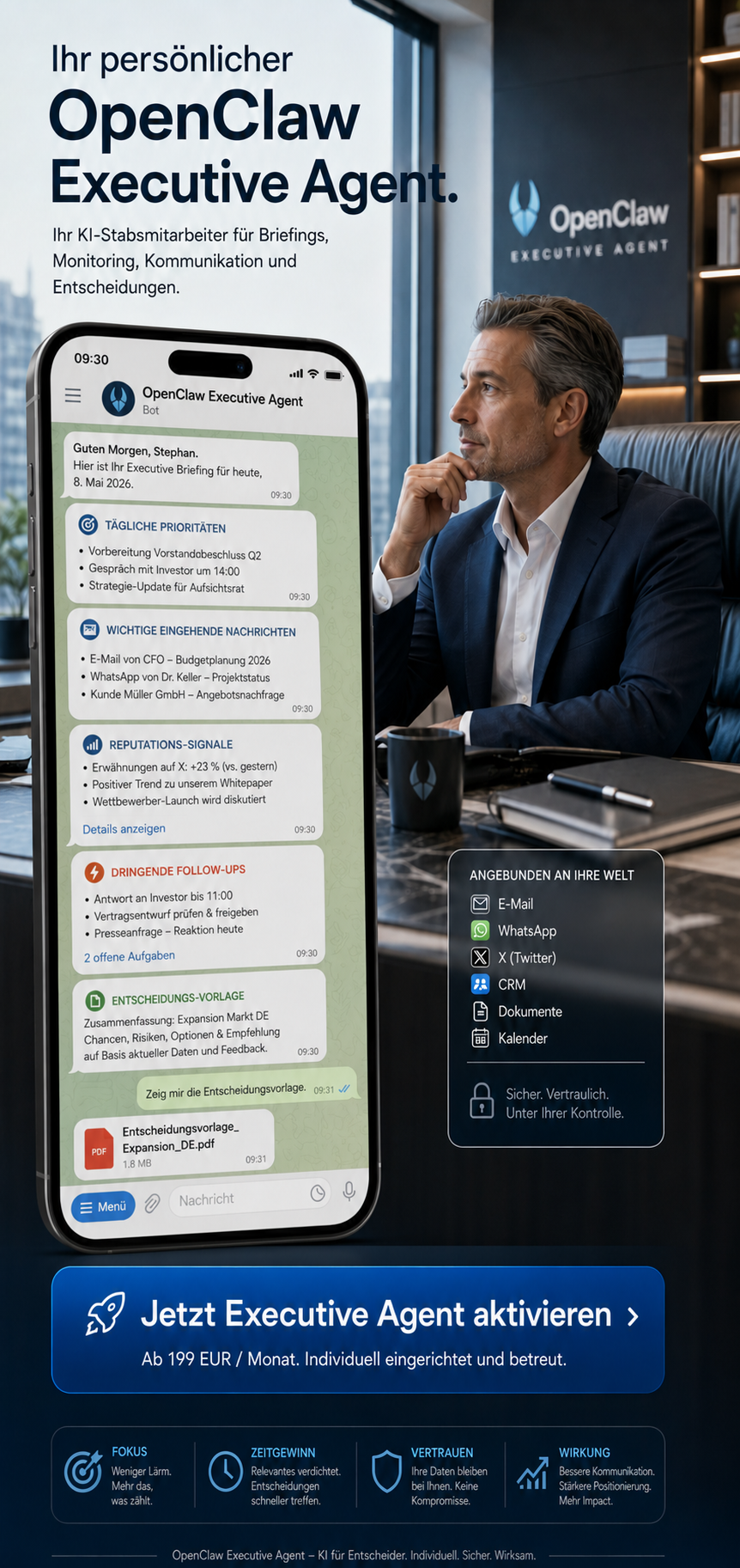 OpenClaw Executive Agent mit Telegram als Oberfläche für Geschäftsführung und Management