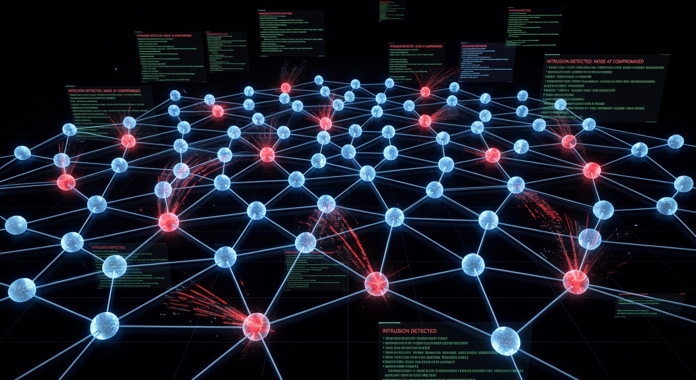 Visualisierung autonomer AI Agents mit hervorgehobenen Sicherheitslücken und Angriffsvektoren