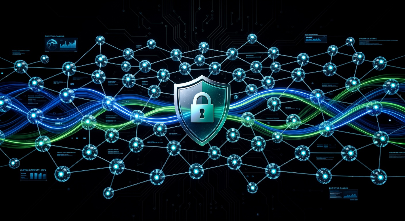 Netzwerk autonomer KI-Agenten mit Sicherheitsschild als Symbol für die neue Angriffsfläche