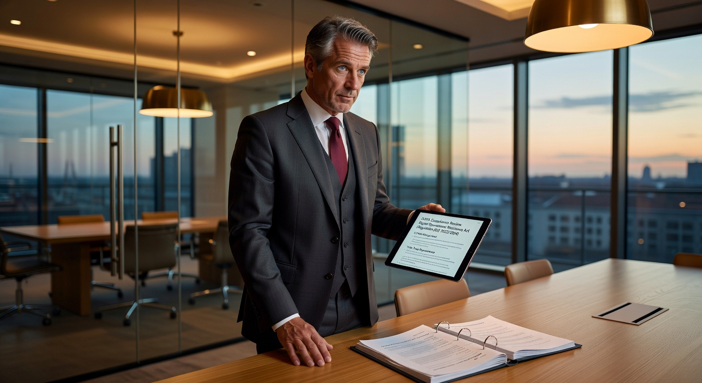 Führungskraft prüft DORA-Compliance-Dokumente im modernen Büro