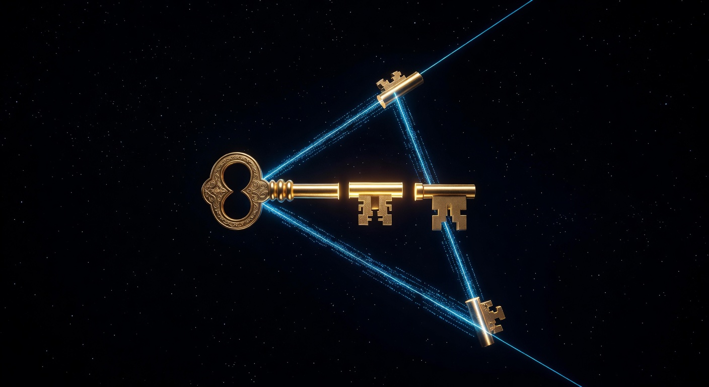 Abstract visualization of cryptographic key splitting with Shamir Secret Sharing